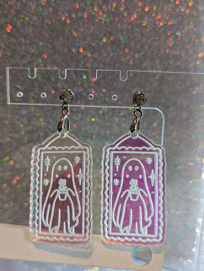 Spooky Ghost Stamp Holographic Earrings